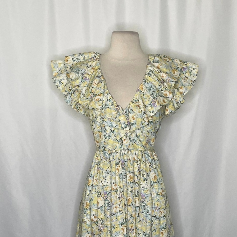 O.P.T. Kate Floral Ruffled Midi Dress One Pretty Time Pockets Ruffles Small - Picture 4 of 16